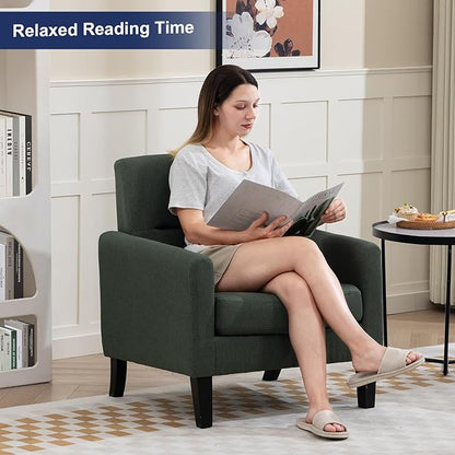 Accent Chairs Set of 2, Mid Century Modern Living Room Chairs Comfy Reading Chair with Upholstered Cushion Relax Armchair for Bedroom Apartment,Office, Green