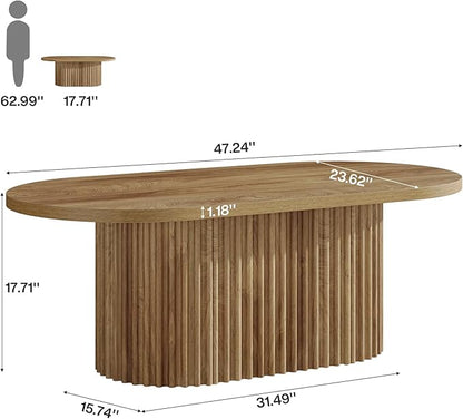 Tribesigns Oval Coffee Table, 47.2" Farmhouse Wooden Center Table with Fluted Design, for Living Room, Office, Apartment, Rustic Brown