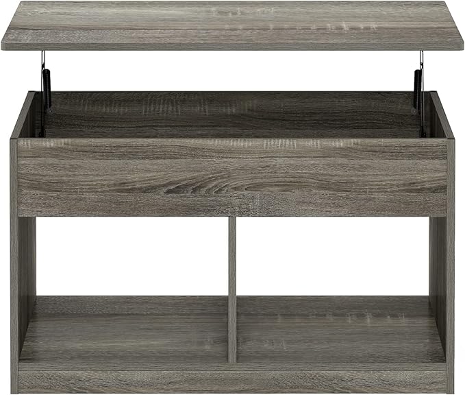 Furinno Jensen Living Room Lift Top Coffee Table with Hidden Compartment, French Oak Grey