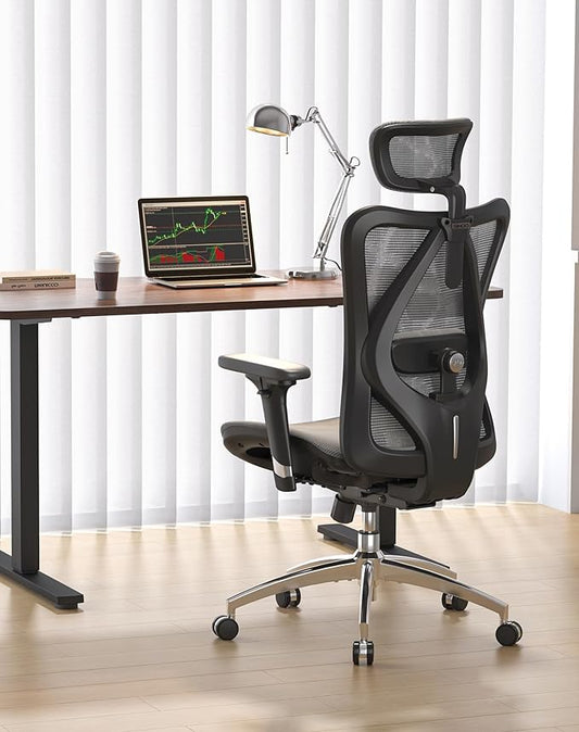 SIHOO M57 Ergonomic Office Chair with 3 Way Armrests Lumbar Support and Adjustable Headrest High Back Tilt Function Grey