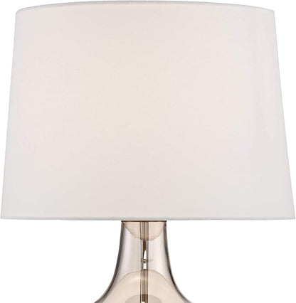 Possini Euro Design Ania 31" Tall Jar Large Modern Coastal Country Cottage End Table Lamp Clear Champagne Glass Single Off-White Shade Living Room Bedroom Bedside Nightstand House Office Home
