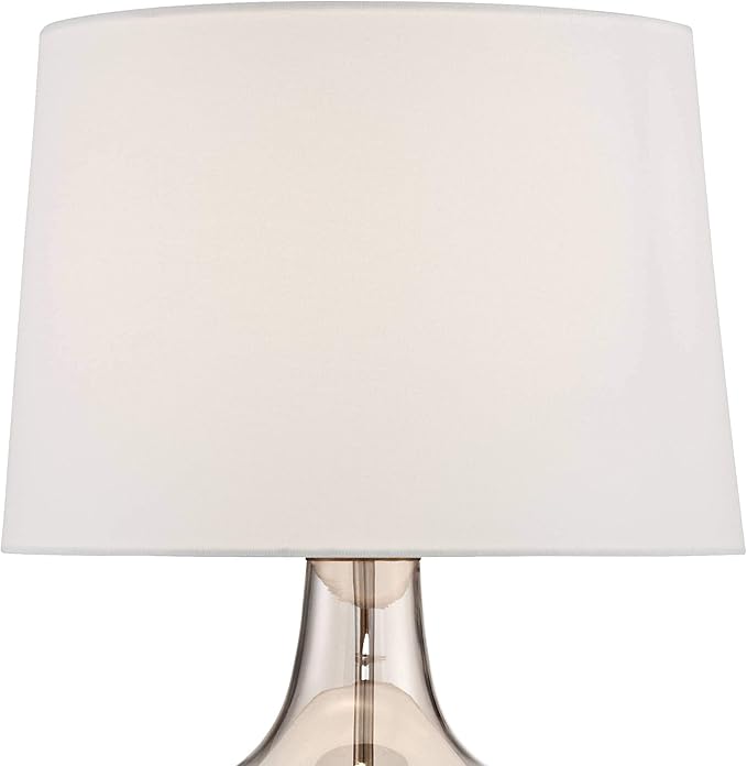Possini Euro Design Ania Modern Table Lamp with USB Charging Port 31" Tall Clear Champagne Glass Off-White Tapered Drum Shade for Living Room Bedroom House Bedside Nightstand Office Entryway