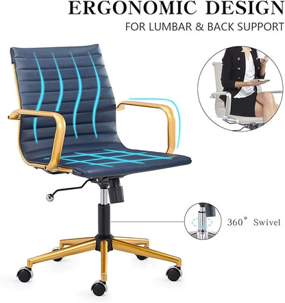 Office Chair Ergonomic Swivel Desk Chair with Armrests and Wheels Comfortable Heavy-Duty Chair for Home Office Wide 22.83in Seat for Women and Men，Gold Navy