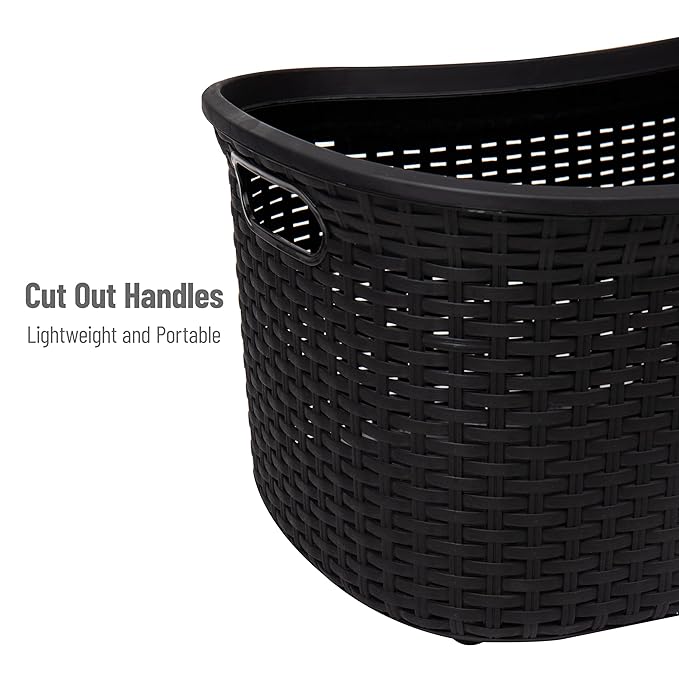 Mind Reader 40L Laundry Basket, Clothes Hamper, Premium Wicker Design, Plastic, Set of 2, Black