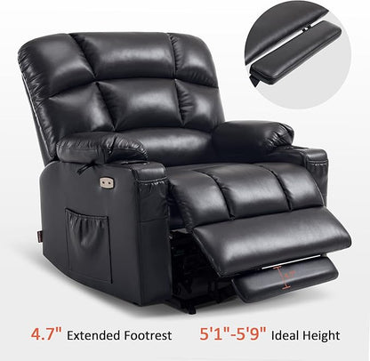 MCombo Oversized Dual Motor Power Lift Recliner Chair Sofa with Massage and Heat for Big Elderly People, Infinite Position, USB Ports, Faux Leather R7677 (Black, Medium-Oversize)