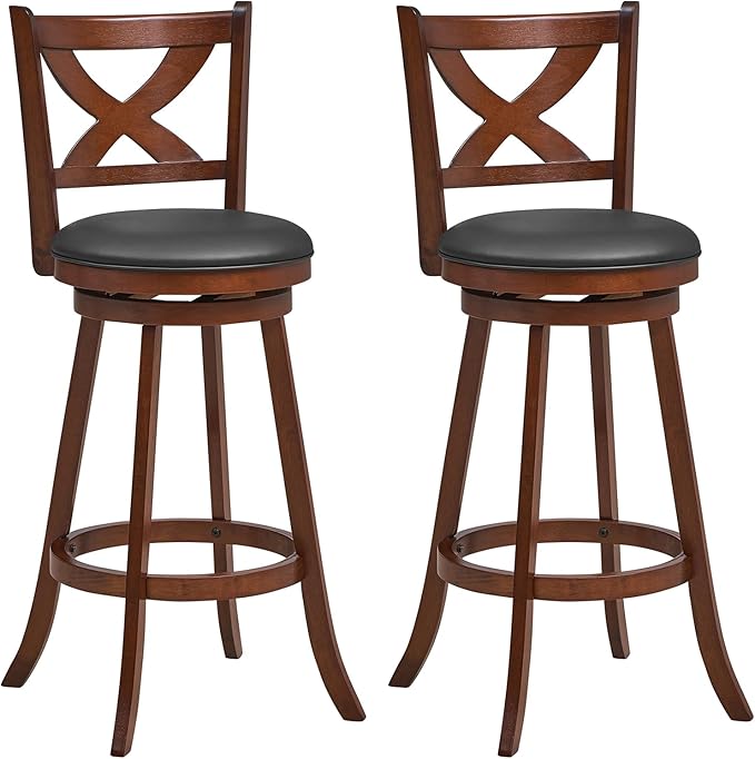 COSTWAY Bar Stools Set of 2, 30 Inch Classic Bar Height Chairs with X-Shaped Open Back, 2 PCS Swivel Barstool Set for Kitchen Island, Pub, Bistro, Café, Espresso (2, 30 Inch)