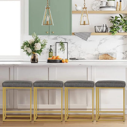 PHI VILLA 24" Bar Stools Set of 2 - Thick Cushion Metal Steel Frame Base with Footrest, Counter Height Bar stools