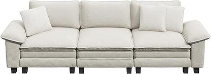 123" Cloud Modular Sectional Sofa, 3-Seater w/Deep Seat & Removable Arms, Plush Chenille for Living Room - Beige