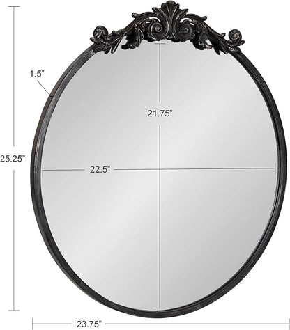 Kate and Laurel Arendahl Ornate Glam Round Mirror, 24 Inch Diameter, Black, Dramatic Baroque Style Wall Mirror for Vintage Antique Inspired Home Decor Aesthetic