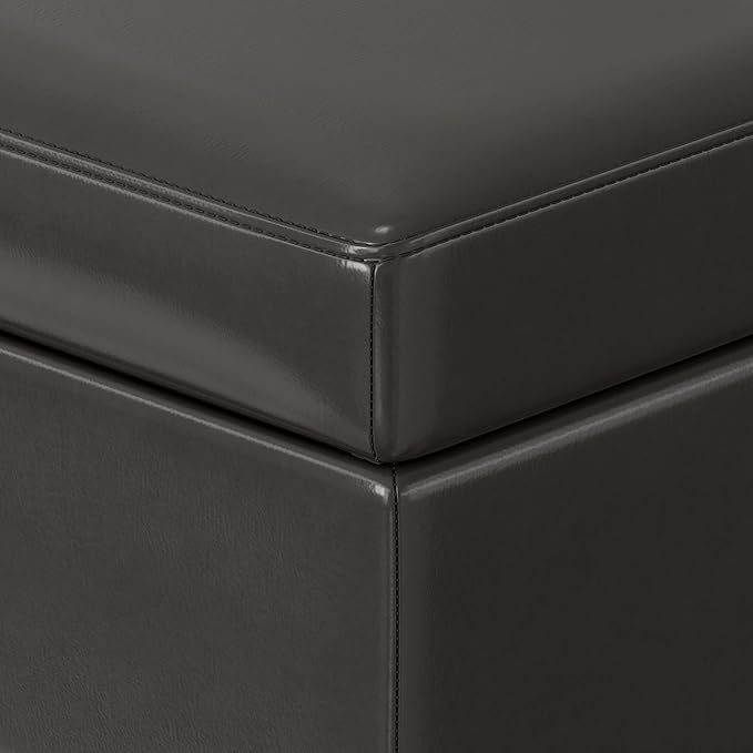 SIMPLIHOME Afton 48 inch Wide Contemporary Rectangle Storage Ottoman Bench in Tanners Brown Vegan Faux Leather, Assembled, For the Living Room and Bedroom