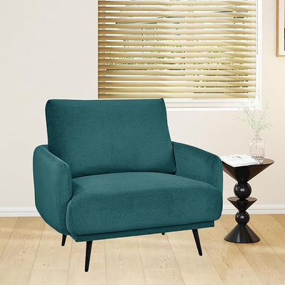 Oversized Accent Chair for Living Room Chairs Reading Arm Chair Comfy Modern Single Sofa Side Chairs with Metal Legs & Soft Cushion for Bedroom, Waiting Room (Velvet Dark Green, Set of 1)