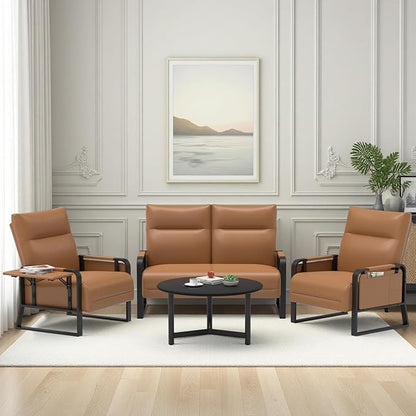 Modular Cloud Sectional Couches for Living Room, Faux Leather Loveseat & Accent Chairs Set of 2, Upholstered Sectional Sofa Set for Office, Brown