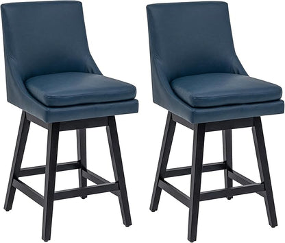 Bar Stools Set of 2, PU Leather Barstools, 26 Inch Upholstered Counter Stools with 14.2" High Back and Footrest, Swivel Counter Height Barstools for Kitchen Island Home Bar Navy Blue