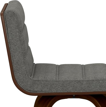 SIMPLIHOME Roland Swivel Bar Stool - 28 inch Seat Height Upholstered Wood Chair in Grey Linen Look Fabric, Mid Century Modern Seating for Kitchen or Bar with Curved Bentwood Back and Footrest