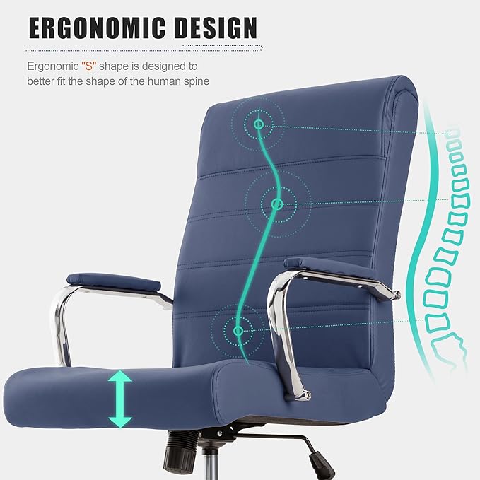 Office Desk Chair,Modern Conference Room Chairs,High Back Ergonomic Home ofiice Chair,Adjustable Height Swivel Executive Computer Chair with Padded Seat and Armrest (Blue)