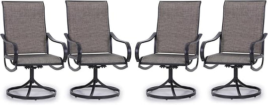 PHI VILLA Patio Swivel Dining Chairs Set of 4 Outdoor Metal Chair with Textilene Mesh Fabric, Patio Gentle Rocker Chair, Black Frame for Deck Garden