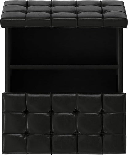 SIMPLIHOME Harrison 30 inch Wide Transitional Square Small Coffee Table Storage Ottoman in Midnight Black Vegan Faux Leather, Assembled, for The Living Room and Bedroom