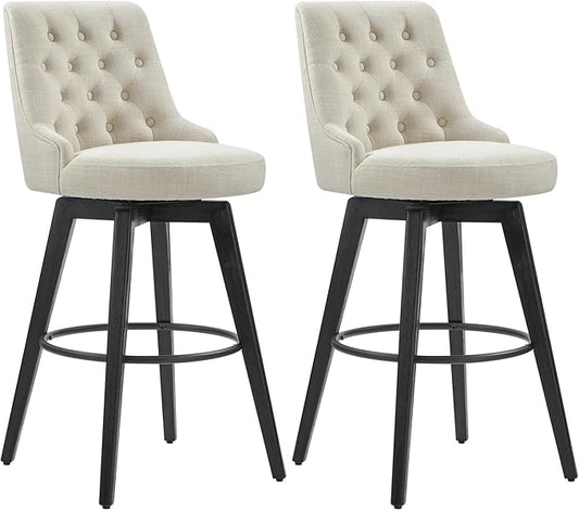 Watson & Whitely Bar Stools, 360° Swivel Upholstered Bar Stool with Back, 30" H Bar Height Barstools, Set of 2, Performance Fabric in Linen