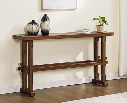 chairus 59" Long Console Table Farmhouse Narrow Sofa Table with Crossbar Solid Wood Entryway Table for Living Room/Hallway/Entrance, Walnut