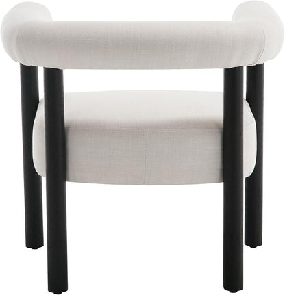 Barrel Accent Chairs Set of 2, Linen Upholstered Modern Living Room Chairs, Comfy Accent Chairs with Curved Backrests and Wood Legs Armchairs for Living Room, Bedroom, Beige