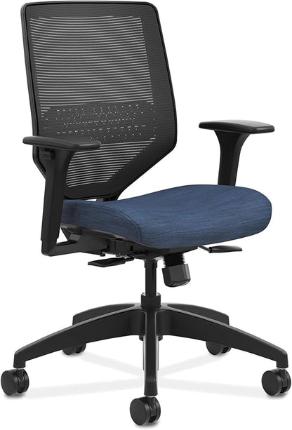 HON Solve Task Chair, Ergonomic Office Chair Mesh Back Support, Adjustable Lumbar Support, with Wheels, Height-Adjustable Arms, for Computers, Desks, Home Office, Blue