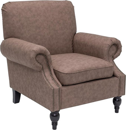 Accent Chair,22.4" Seat Depth Armchair with Roll Arms,36.6W*34.3D*34.6H Living Room Chair,Wood Legs,Set of 2,Faux Leather in Taupe