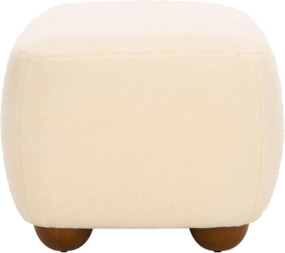 SAFAVIEH Home Collection Whitley Cream Faux Shearling/Brown Rectangular Ottoman with Solid Wood Legs