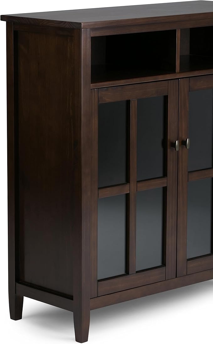 SIMPLIHOME Warm Shaker SOLID WOOD 39 inch Wide Transitional Medium Storage Media Cabinet in Tobacco Brown for the Living Room, Entryway and Family Room