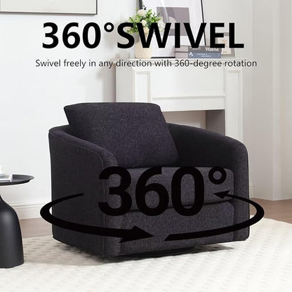 MINCETA Oversized Accent Chair for Living Room, 360° Swivel Barrel Chair with High Density Foam, Modern Glider Chair with Performance Fabric Upholstered Armchair for Apartment, Bedroom Black
