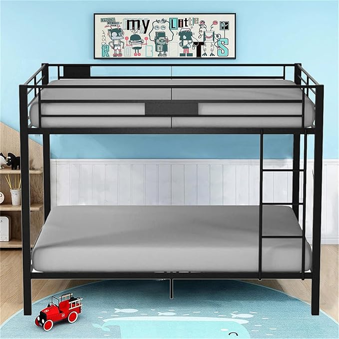 Upgraded Version Thicken Metal Full XL Over Queen Bunk Bed, Stronger Heavy Duty Steel Bunk Bed Full Over Queen Size, Best Bunkbed Frame for Adults, Easy Assembly, Black (Queen)