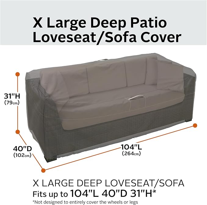 Classic Accessories Ravenna Water-Resistant 104 Inch Deep Seated Patio Loveseat Cover, Patio Furniture Covers