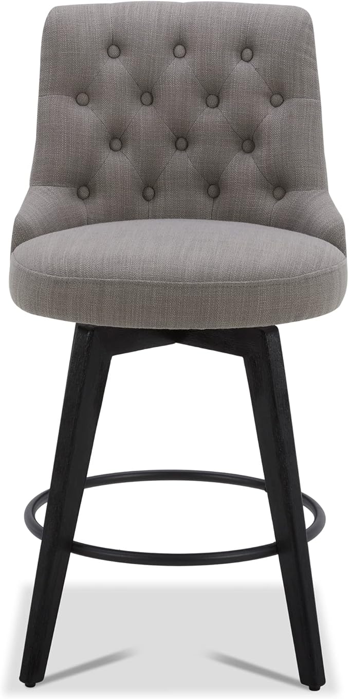 Watson & Whitely Modern Swivel Bar Stools, Performance Fabric Upholstered Counter Height Bar Stool with Back, Solid Wood Legs, 26" H Seat, Set of 2, Flint Grey