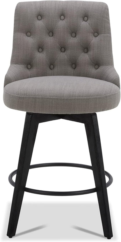 Watson & Whitely Modern Swivel Bar Stools, Performance Fabric Upholstered Counter Height Bar Stool with Back, Solid Wood Legs, 26" H Seat, Set of 2, Flint Grey