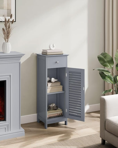 VASAGLE Storage Cabinet, Small Slim Floor Cabinet with Drawer and Shutter Door, for Living Room, Bathroom, Bedroom, 11.8 x 12.6 x 34.3 Inches, Dove Gray UBBC043G02