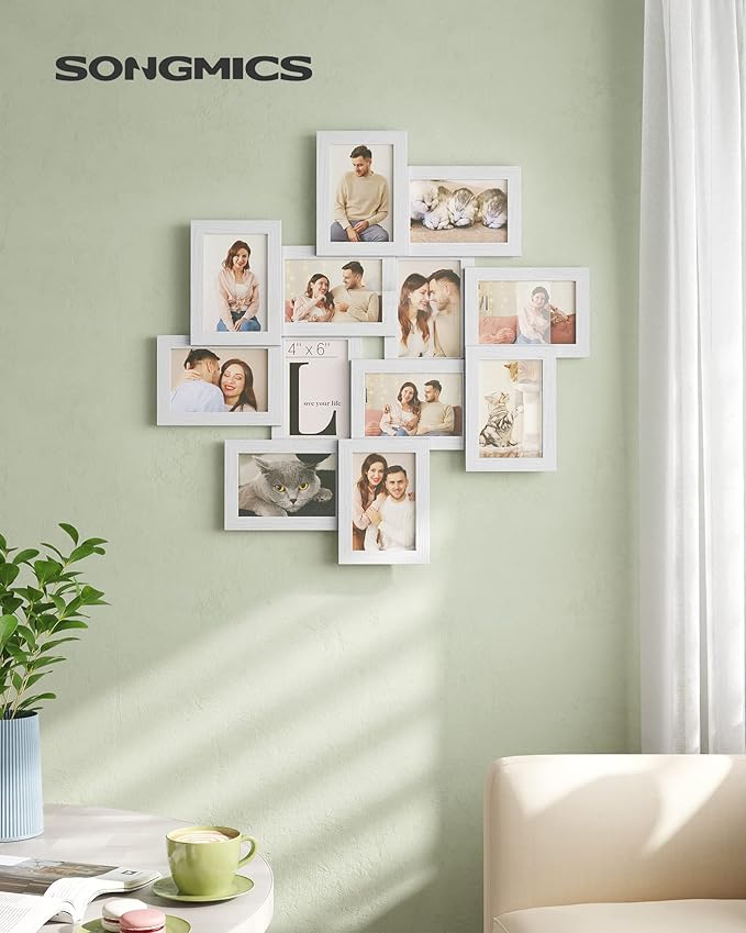SONGMICS 4x6 Collage Picture Frames, 12-Pack Photo Collage Frame for Wall Decor, Glass Front, Assembly Required, Christmas Gift, Cloud White URPF22WTV1