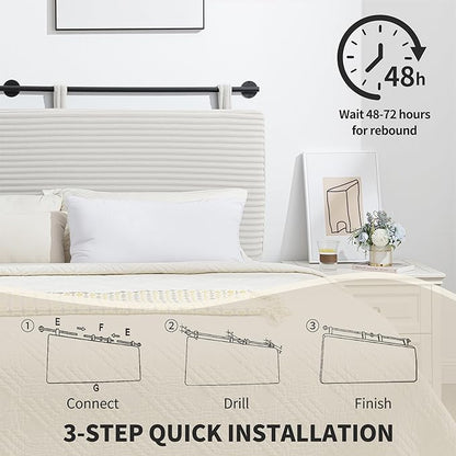 UEV Queen Headboard Only, Wall Mounted Hanging Upholstered Bed Head Board, Modern Vertical Channel Design of Fine Flannel, Elegant Beige Fluted Headboard for Bedroom (Beige, Queen Size)