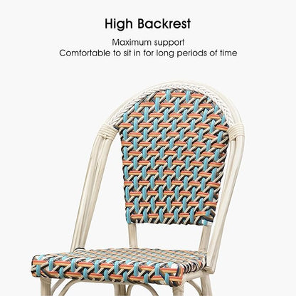 PURPLE LEAF French Bar Stool Set of 4 White Print Finish Patio Bar Stools with Back Rattan Bar Chairs Wicker Bar Height Stool 30" with Footrest Kitchen Island Stools Outdoor Barstool Colorful