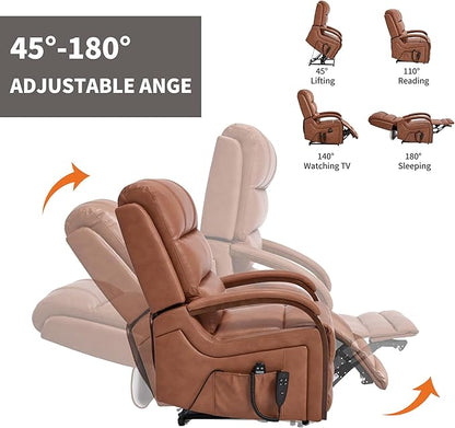 Dual Motor Recliner Lift Chair with Heat and Massage, Heavy Duty Leather Power Lift Recliner Chair Idea Gifts for Seniors, Stand Assistance, Orange