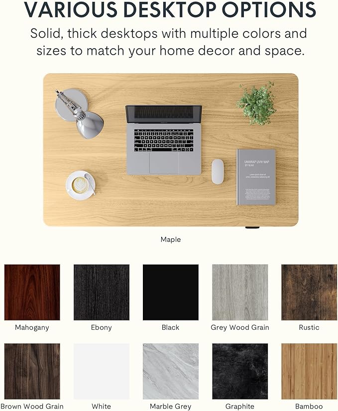 FLEXISPOT EN1 Whole-Piece Standing Desk 40" x 24" Electric Small Desk for Home Office (Black Frame + Maple Top, 2 Packages)