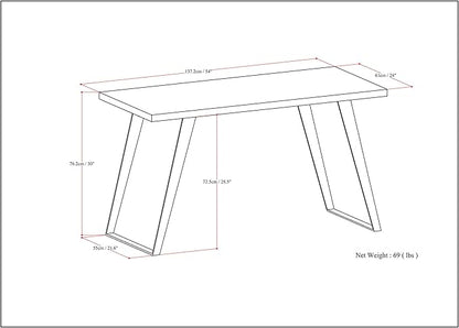 SIMPLIHOME Lowry SOLID WOOD and Metal Modern Industrial 54 inch Wide Home Office Desk, Writing Table, Workstation, Study Table Furniture in Distressed Charcoal Brown