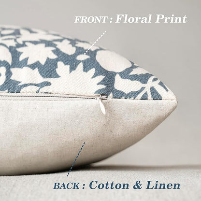 Foindtower Set of 2 Decorative Neutral Floral Throw Pillow Covers Accent Farmhouse Cushion Covers Boho Vintage Pillowcase for Couch Sofa Bedroom Living Room Home Decor,20×20 Inch,Dusty Blue