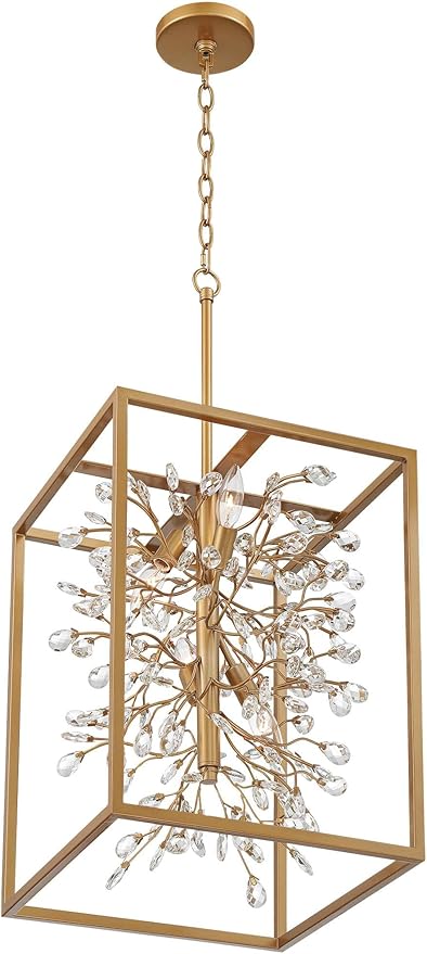 Possini Euro Design Carrine Light Brass Gold Pendant Chandelier Lighting 15 1/4" Wide Modern Clear Crystal Accents 4-Light Fixture for Dining Room House Home Foyer Kitchen Entryway Bedroom Living