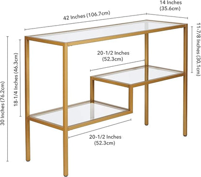 Henn&Hart 42" Wide Rectangular Console Table in Brass, Entryway Table, Accent Table for Living Room, Hallway