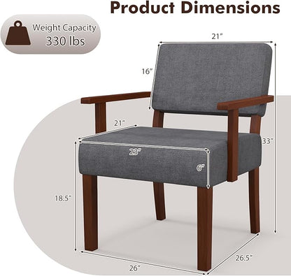 Giantex Modern Accent Chair Set of 2, Linen Living Room Arm Chair w/Soft Padded Seat & Backrest, Rubber Wood Frame, Mid Century Upholstered Reading Chair for Living Room, Bedroom, Reception, Grey
