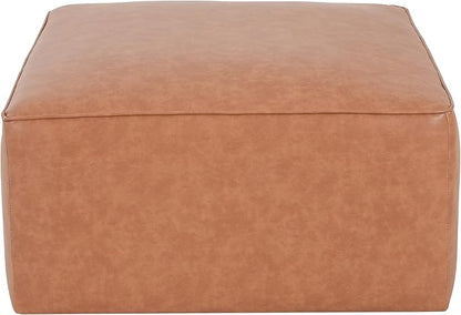 Christopher Knight Home Ellis Faux Leather Ottoman Footstool, Square Pouf Poufee Footrest Ottoman Large Seat, Modern Side Table for Living Room Bedroom Home Decor Gifts, Tan Brown