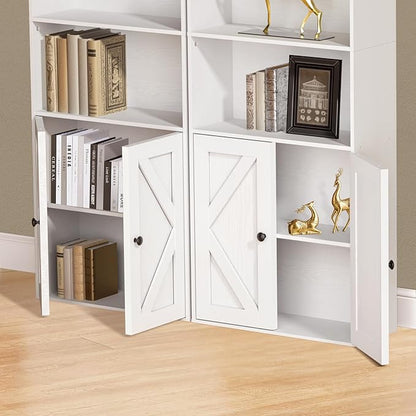 Bookshelf, 6-Tier Floor Bookcase with 2 Bottom Doors, 9.29"x23.62"x70.86", Storage Cabinet Bookshelves for Home Office, Living Room, Bedroom-White