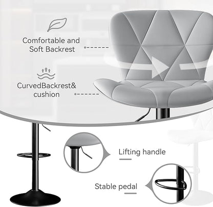 Bar Stools Set of 6,Adjustable Swivel Barstools, Faux Leather Bar Chairs,Upholstered Counter Height with High Backrest for Kitchen Island, Light Grey
