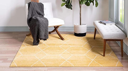 Unique Loom Trellis Frieze Collection Area Rug - Geometric (5' Square, Yellow/ Ivory)