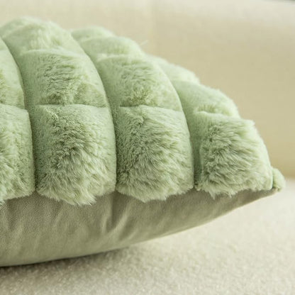 Neelvin Green Faux Fur Cozy Soft Plaid Decorative Throw Pillow Covers 22x22 inch Set of 2,Velvet Pillowcase Cushion Case for Sofa Couch
