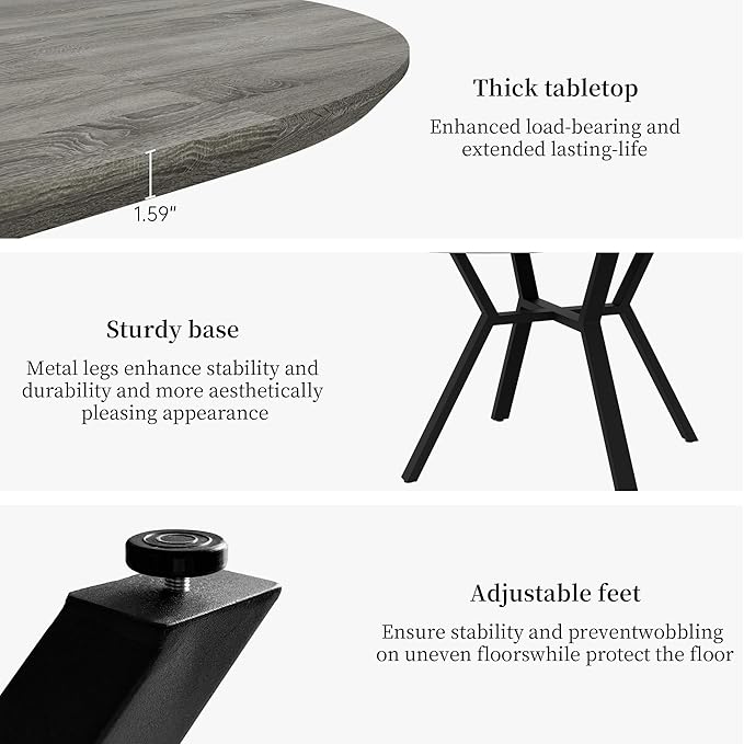 43.3"-59.1" Extendable Round Dining Table for 4-6 People, Modern Kitchen Oval Dining Table with Flexible Leaves Space Saving, Metal Base for Kitchen Dining Room (Grey)